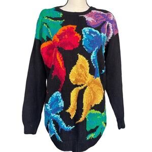 Vintage Knit Colorful Oversized Bow Sweater Women's Medium